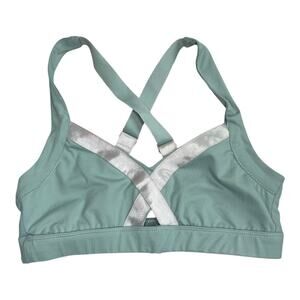 sports bra mint green white cross back adjustable straps mesh lined Medium